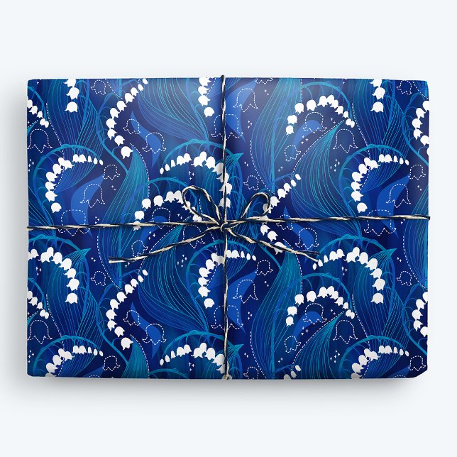 Papel De Presente Lily Branca e Azul Encantada da Floral do Vale (Criador carregado)