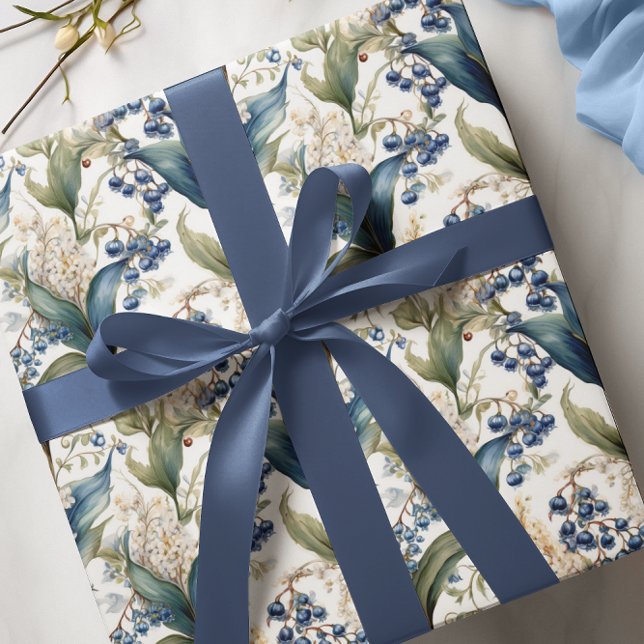 Papel De Presente Lily do Vale e Hawthorn Floral Pattern (Elegant Maximalist Lily of the Valley and Hawthorne Floral Wrapping Paper)