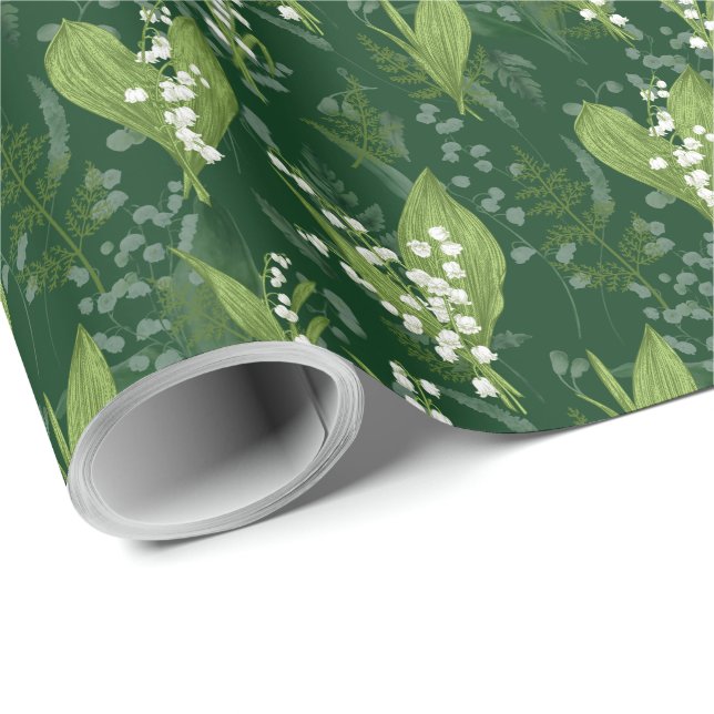 Papel De Presente Lily of Valley com Ferns | Verde Escuro (Ponta do rolo)