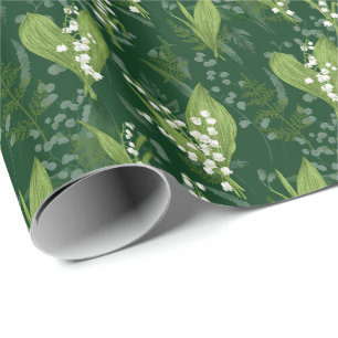 Papel De Presente Lily of Valley com Ferns   Verde Escuro