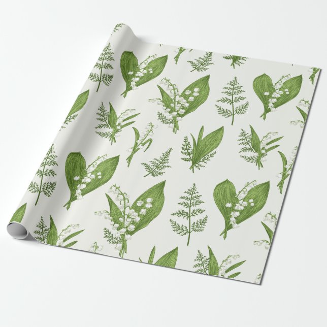 Papel De Presente Lily of Valley Flowers and Leaves Botanical (Desenrolado)