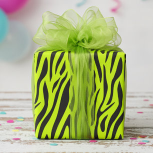 Papel De Presente Lima Verde Fluorescente Pequeno Estampa de Zebra
