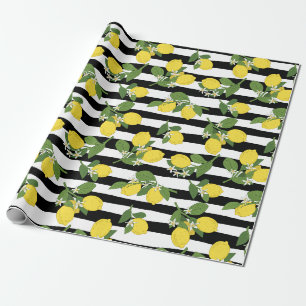 Papel de Presente Limões Amarelo Listras Pretas