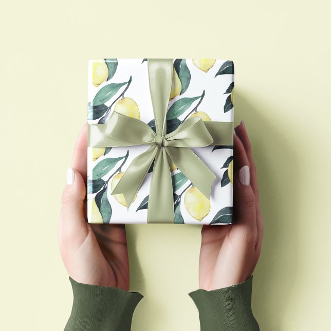 Papel De Presente Limões Amarelos de Aquarela Padrão Sem Costura (Criador carregado)