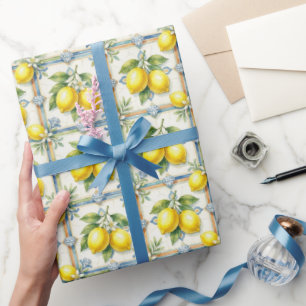 Papel De Presente Limões de Amalfi, Diamantes e Azulejos Mediterrâne