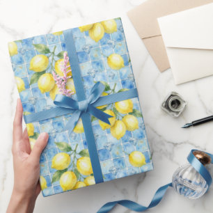 Papel De Presente Limões de Amalfi, Diamantes e Azulejos Mediterrâne