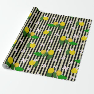 Papel De Presente Limões e Blossomas em Stripes