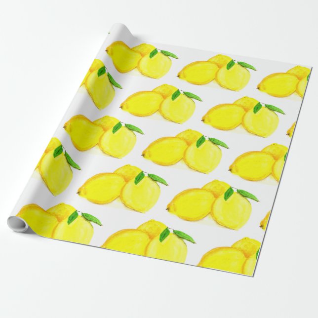 Papel De Presente Limões Padrões de Fruta Amarelo Citrus (Desenrolado)