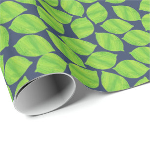 Papel De Presente Limões verdes frutado, fundo azul para personaliza