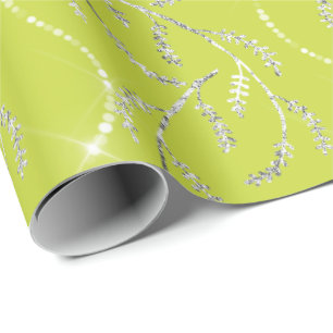 Papel De Presente Limon Yellow Spark Laurel Floral Silver Diamantes
