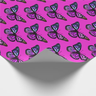 Papel De Presente Linda Aquarela Borboletas Padrão Rosa Quente