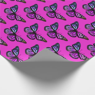 Papel De Presente Linda Aquarela Borboletas Padrões Rosa Quente