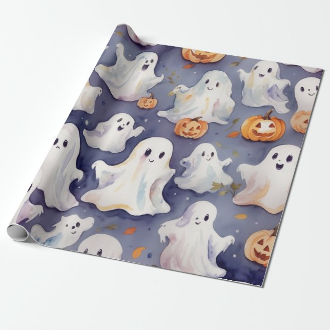 Papel De Presente Linda aquarela de halloween (Desenrolado)