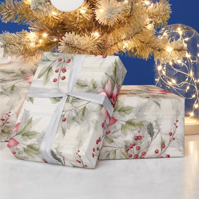 Papel De Presente Linda Cozy Natal Tartan Floral (Feriados)