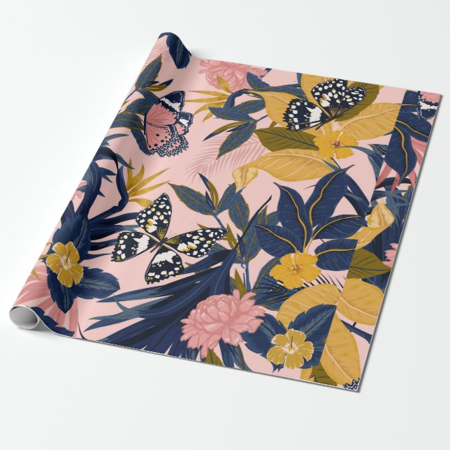 Papel De Presente Linda e sem descontinuidades do padrão tropical do (Desenrolado)