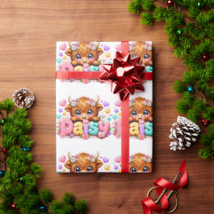 Papel De Presente Linda Flor de Margarida Vaca das Terras Altas Kawa