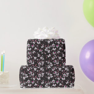 Papel De Presente linda florzinha branca rosa com fundo preto