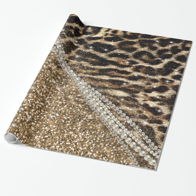 Papel De Presente Linda garota chic Leopard Imprime Dourada brilho (Desenrolado)