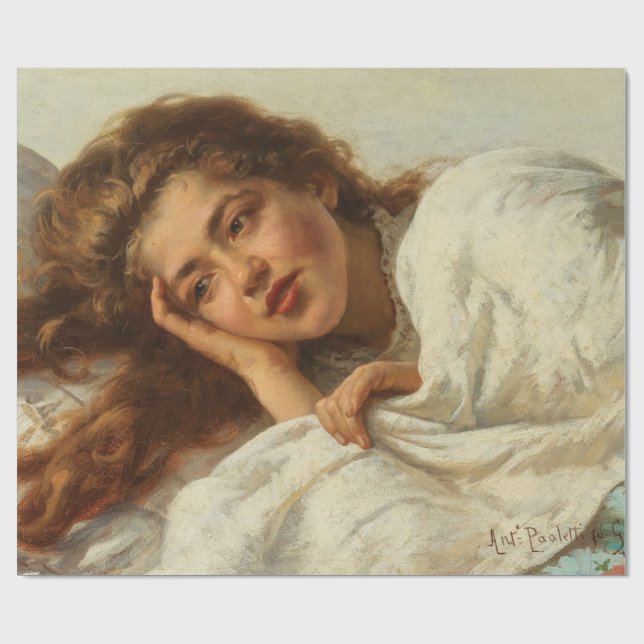 Papel De Presente Linda garota deitada na cama com cabelo vermelho (Aberto)