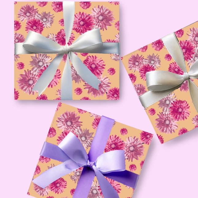Papel De Presente Linda Gerbera Margarida Rosa Floral (Criador carregado)