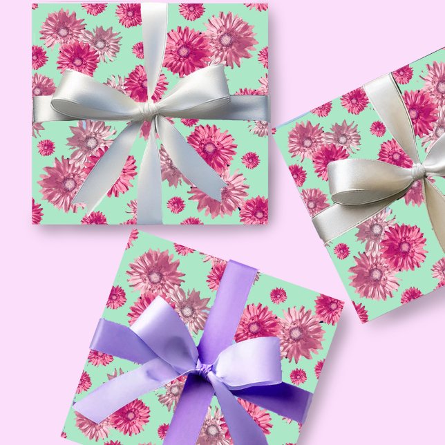 Papel De Presente Linda Gerbera Margarida Rosa Floral (Criador carregado)