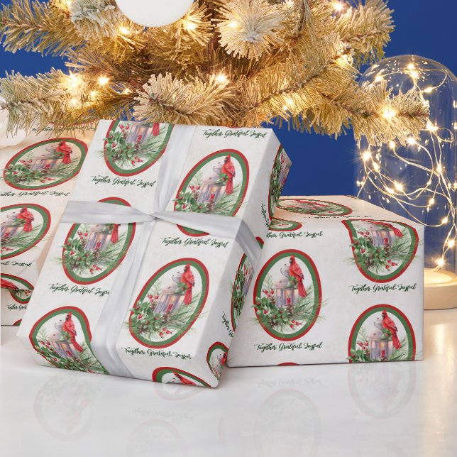 Papel De Presente Linda lanterna com azevinho e cardeal de Natal  (Feriados)