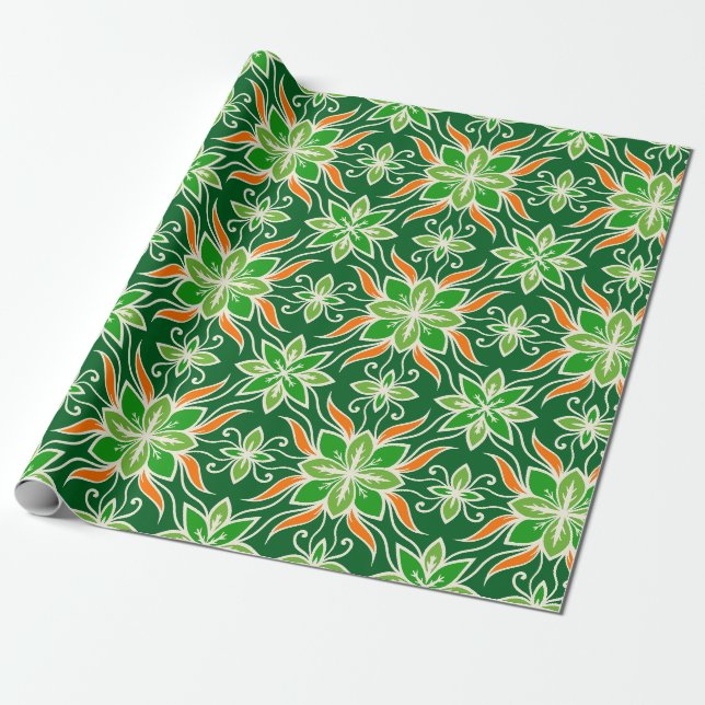Papel De Presente Linda laranja e verde (Desenrolado)