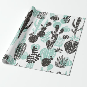 Papel De Presente Linda mão desenhada em cactos, padrão sem soldad
