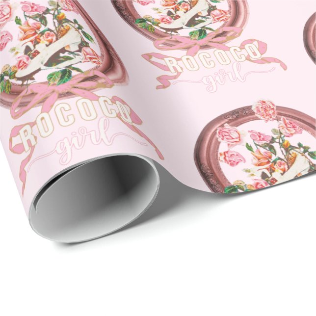 Papel De Presente Linda Menina Clássica Rosa Rococó Sapatilha com La (Ponta do rolo)