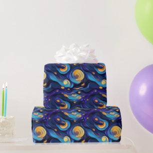 Papel De Presente Linda Noite Estrelada Azul Pintada aquarela