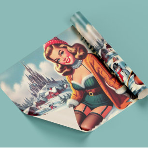 Papel De Presente Linda Pin-up de Inverno Retrô
