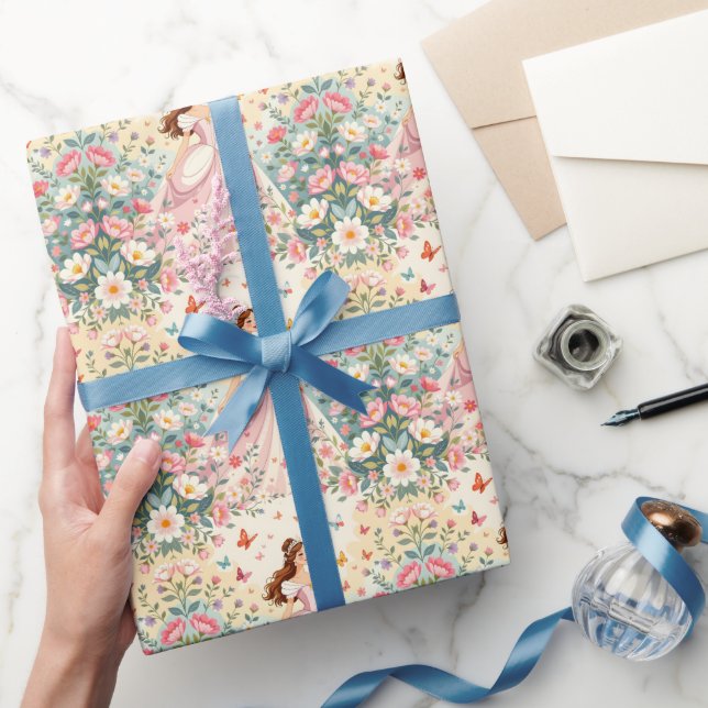 Papel De Presente Linda princesa com borboletas (Presentear)
