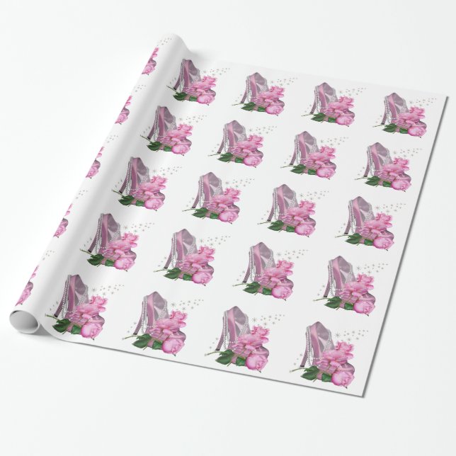 Papel De Presente Linda Rosa de Salto Alto (Desenrolado)