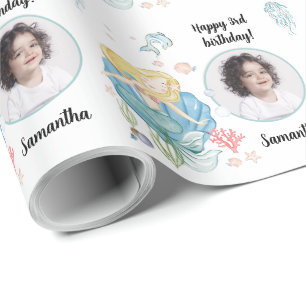 Papel De Presente Linda Sereia de Foto Personalizada Sob O Mar