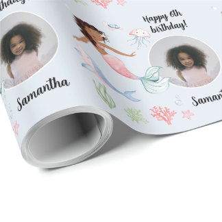 Papel De Presente Linda Sereia de Foto Personalizada Sob O Mar