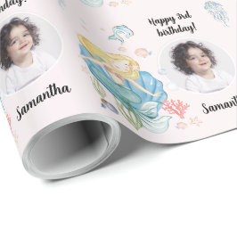 Papel De Presente Linda Sereia de Foto Personalizada Sob O Mar