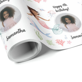 Papel De Presente Linda Sereia de Foto Personalizada Sob O Mar