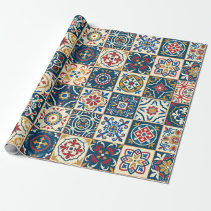 Papel De Presente Linda tela de padrão branco colorido marroquino,