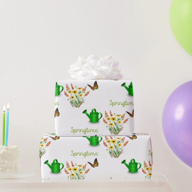Papel De Presente Lindas Flores Amarelas de Primavera com Borboletas (Presentes para festas)