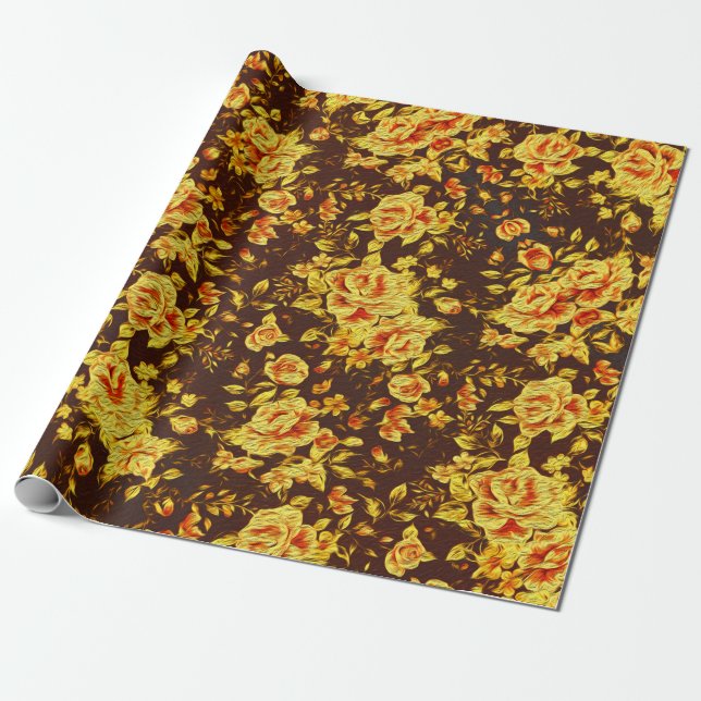 Papel De Presente Lindas flores amarelas vintonizadas (Desenrolado)