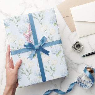 Papel De Presente Lindas Flores Azuis de Hortênsia no Casamento