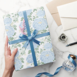 Papel De Presente Lindas Flores Brancas Azul Claro Chá de Noiva