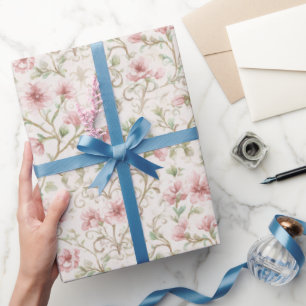 Papel De Presente Lindas Flores Cor-de-Rosa Chá de Noiva