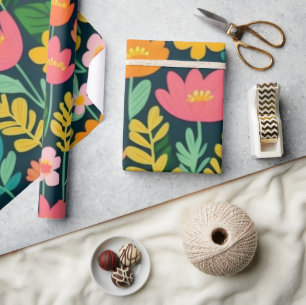 Papel De Presente Lindas flores cor-de-rosa Papel de enrolar