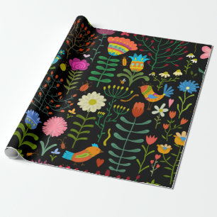 Papel De Presente Lindas flores desenhadas à mão