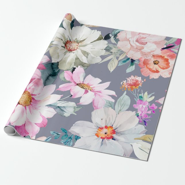 Papel De Presente Lindas flores e folhas pintadas, flores, abdominai (Desenrolado)