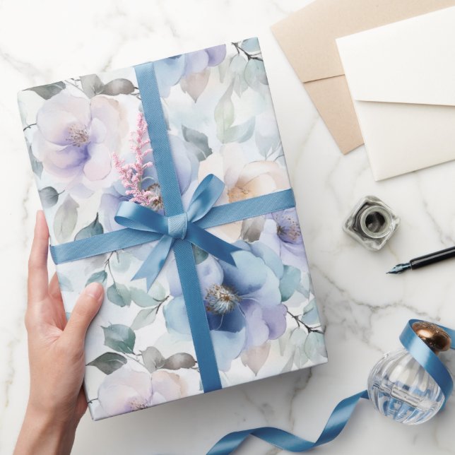 Papel De Presente Lindas Flores Lilases Roxas Brancas Chuva de Noiva (Presentear)