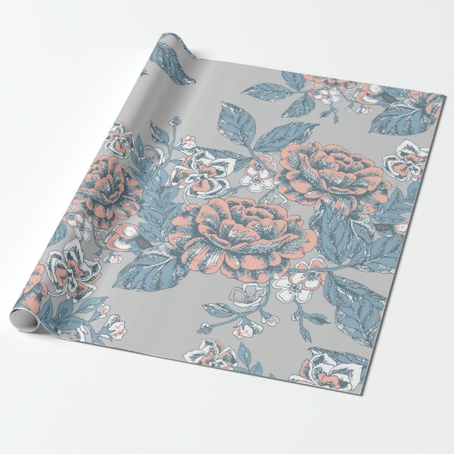 Papel De Presente Lindas flores. ornamentos monocromáticos. Pat sem  (Desenrolado)