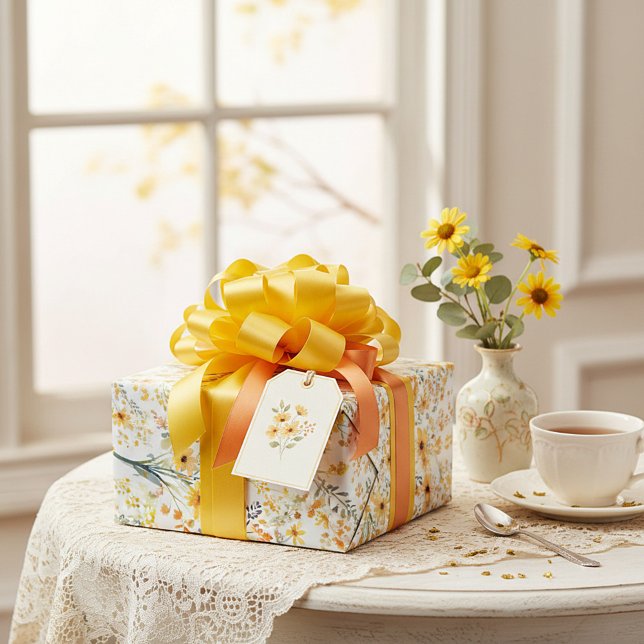Papel De Presente Lindas flores silvestres amarelas da primavera (Criador carregado)