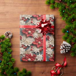 Papel De Presente Lindas Poinsettias 3D Vermelhas e Brancas